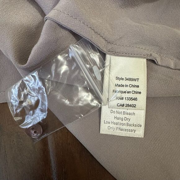 NWOT ECRU L/S Beaded Washable Silk Button-Up Shirt Pleated in Smokey Purple - Picture 10 of 12